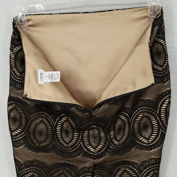 Cache Skirt Womens 6 Black Lace Beige Lining Pencil Short Back Zip Formal - Picture 9 of 10